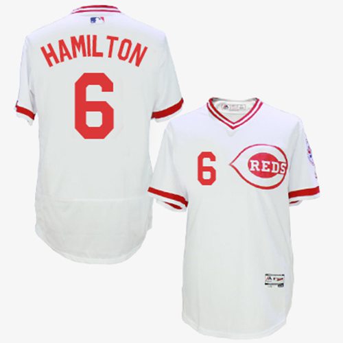 Reds #6 Billy Hamilton White Flexbase Authentic Collection Cooperstown Stitched MLB Jersey